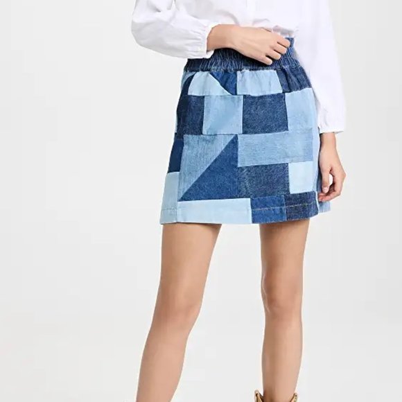 Sea New York Diego Patchwork Denim Mini Skirt, Small. - Picture 2 of 11